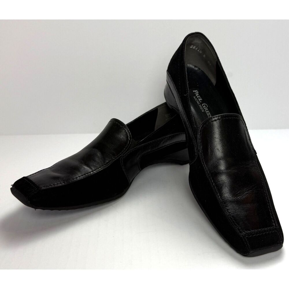 Paul Green Munchen Black Leather Suede Square Toe Loafers Sz 7.5 Made in Austria